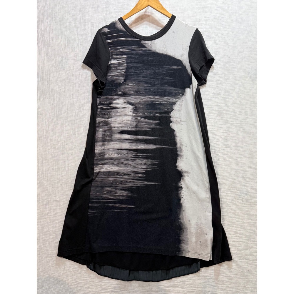 Simply Vera Vera Wang T-Shirt Dress Womens‎ M Black White Abstract Pleated Artsy
